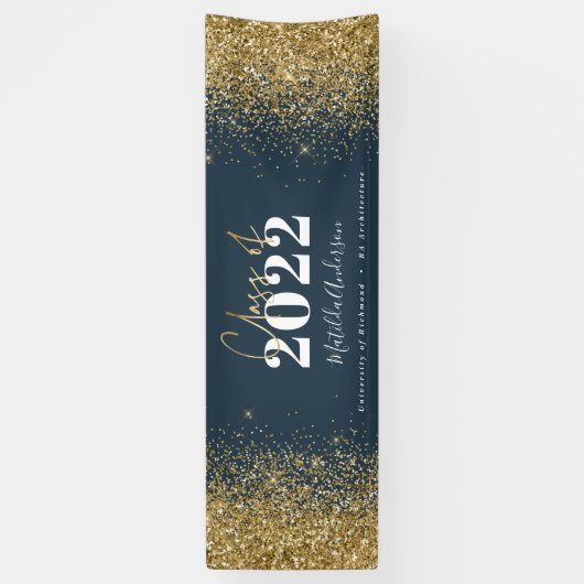 Blue Gold Glitzer Skriptklasse des Abschlusses  Banner (Vertikal)