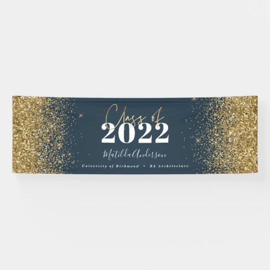 Blue Gold Glitzer Skriptklasse des Abschlusses  Banner (Horizontal)