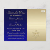 Blue, Gold Glitzer Snowflakes Rett Datum Postkarte (Rückseite)