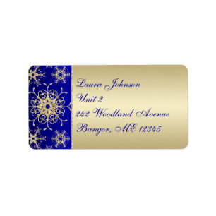 Blue, Gold Glitzer Snowflakes Rücksendeadresse Adressaufkleber