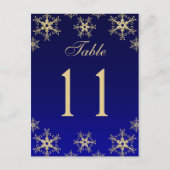Blue, Gold Glitzer Snowflakes Tischnummer Card (Vorderseite)