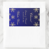Blue, Gold Glitzer Snowflakes Weinetikett Rechteckiger Aufkleber (Tasche)