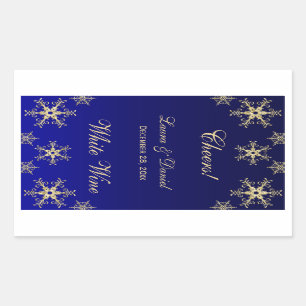 Blue, Gold Glitzer Snowflakes Weinetikett Rechteckiger Aufkleber