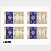 Blue, Gold Glitzer Snowflakes Weinetikett Rechteckiger Aufkleber (Blatt)