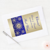 Blue, Gold Glitzer Snowflakes Weinetikett Rechteckiger Aufkleber (Umschlag)