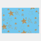 Blue Gold Glitzer Stars Geschenkpapier Set (Vorderseite 3)