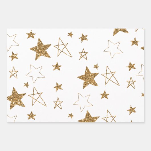 Blue Gold Glitzer Stars Geschenkpapier Set (Vorderseite 2)