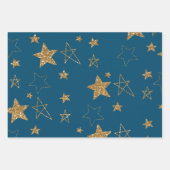 Blue Gold Glitzer Stars Geschenkpapier Set (Vorderseite)