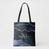 Blue Gold Glitzer Totbeutel Individuelle Name Lett Tasche (Vorderseite)