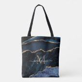 Blue Gold Glitzer Totbeutel Individuelle Name Lett Tasche (Rückseite)