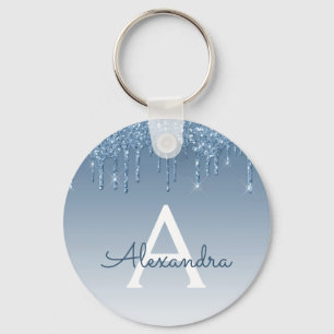 Blue Gold Glitzer Tropfen Sparkle Monogram Schlüsselanhänger