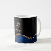 Blue Gold Glitzern Agate Geode Monogram Kaffeetasse (VorderseiteRechts)