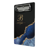 Blue Gold Glitzern Agate Geode Monogram Mini Klemmbrett (Gewinkelt2)