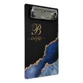 Blue Gold Glitzern Agate Geode Monogram Mini Klemmbrett (Schrägansicht)