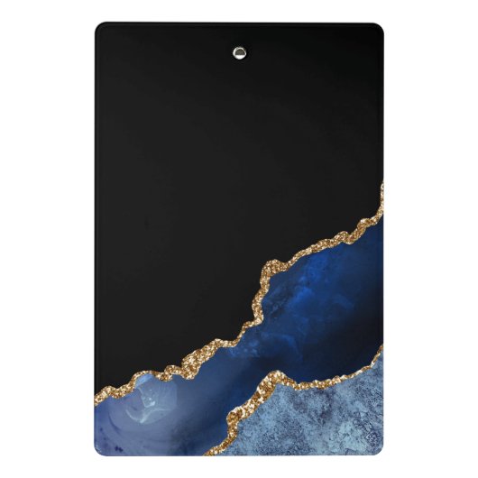 Blue Gold Glitzern Agate Geode Monogram Mini Klemmbrett (Rückseite)