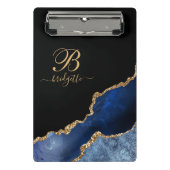 Blue Gold Glitzern Agate Geode Monogram Mini Klemmbrett (Vorderseite)