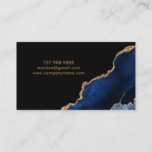 Blue Gold Glitzern Agate Geode Monogram Telefonnummerkarte (Rückseite)