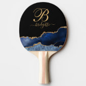 Blue Gold Glitzern Agate Geode Monogram Tischtennis Schläger (Rückseite)