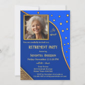 Blue Gold Glitzern Foto Retirement Partys Einladung (Vorderseite)
