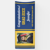 Blue Gold Glückwunschs Grad Custom Foto Abschluss Banner (Vertikal)