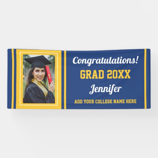Blue Gold Glückwunschs Grad Custom Foto Abschluss Banner (Horizontal)