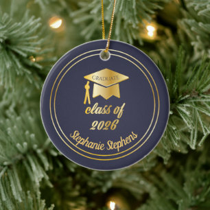 Blue Gold Graduate Cap Abschluss 2024 Foto Keramik Ornament