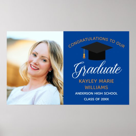 Blue Gold Graduate Foto 2023 Graduation Party Poster (Vorne)