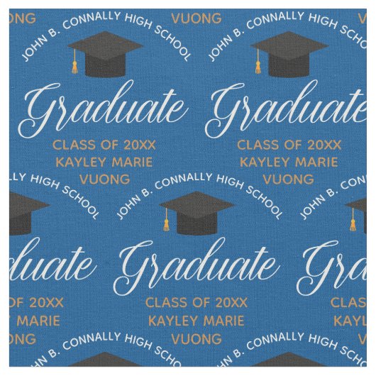 Blue Gold Graduate Personalisierter Abschluss Stoff (Nahaufnahme)