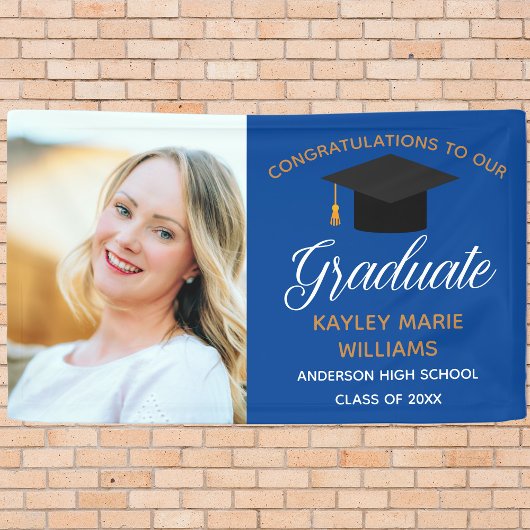 Blue Gold Graduate Senior Foto Graduation Party Banner