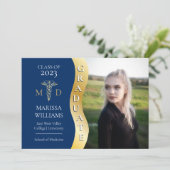 Blue Gold Graduate Wave Caduceus MD Medical Grad Ankündigung (Stehend Vorderseite)