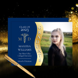 Blue Gold Graduate Wave Caduceus MD Medical Grad Ankündigung