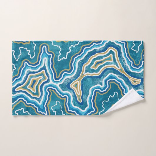 Blue Gold Graphic Agate Badhandtuch Set (Handtuch)