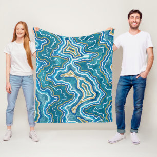 Blue Gold Graphic Agate Fleecedecke