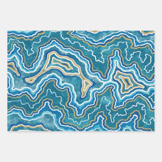 Blue Gold Graphic Agate Geschenkpapier Set (Vorderseite 3)