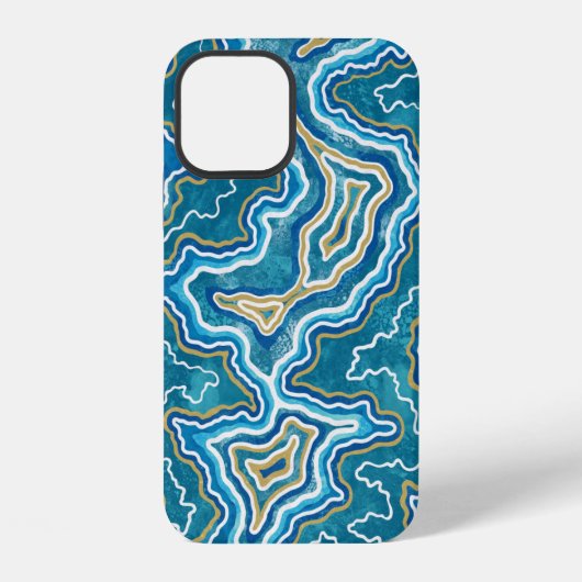 Blue Gold Graphic Agate iPhone Hülle (Rückseite)
