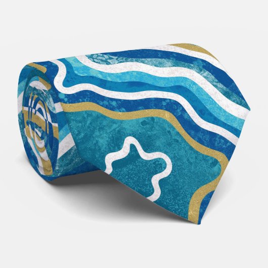 Blue Gold Graphic Agate Krawatte (Gerollt)