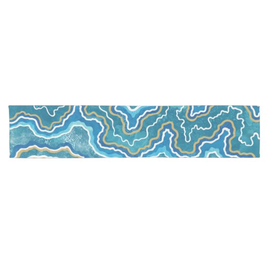 Blue Gold Graphic Agate Kurzer Tischläufer (Horizontal)