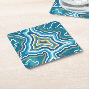 Blue Gold Graphic Agate Rechteckiger Pappuntersetzer