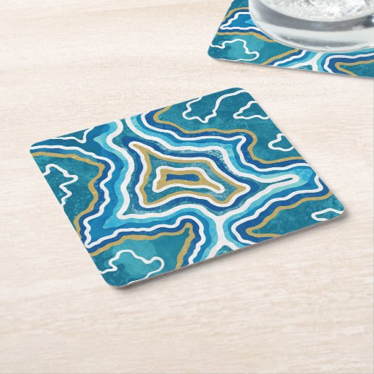 Blue Gold Graphic Agate Rechteckiger Pappuntersetzer (angewinkelt)