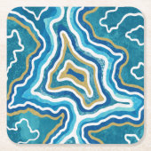 Blue Gold Graphic Agate Rechteckiger Pappuntersetzer (Vorderseite)