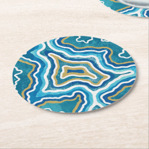 Blue Gold Graphic Agate Runder Pappuntersetzer
