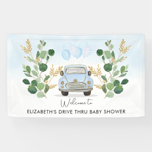 Blue Gold Green Drive by Baby Dusche Willkommen Banner (Horizontal)