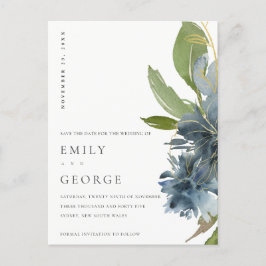 BLUE GOLD GREEN FLORAL WATERCOLOR SAVE THE DATE ANKÜNDIGUNGSPOSTKARTE