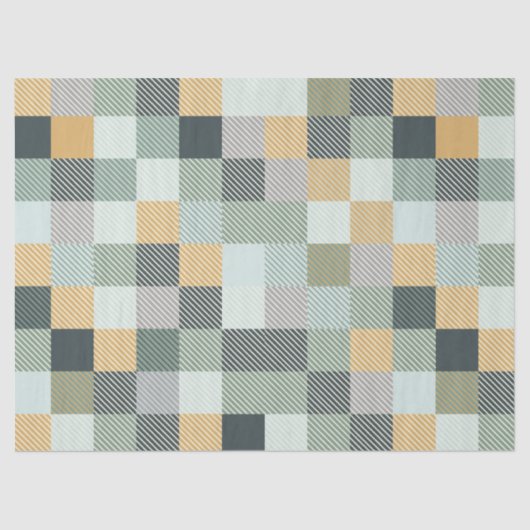 Blue Gold Green Kariert Tissue Paper Seidenpapier (Vorderseite)