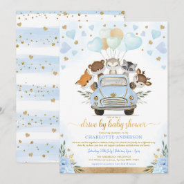 Blue Gold Greenery Woodland Drive by Baby Dusche Einladung