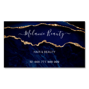 Blue Gold Hair Beauty Business Card Magnet