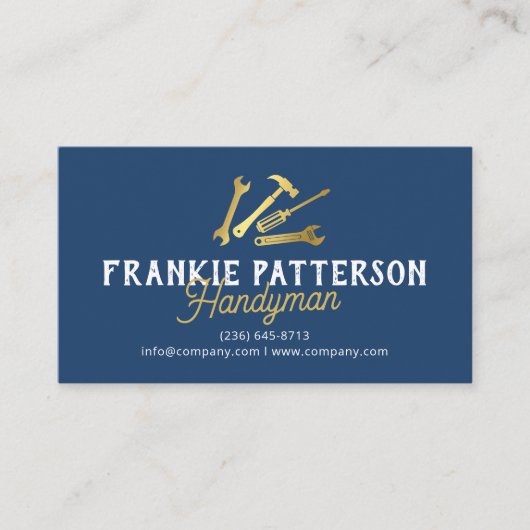 Blue Gold Handyman Repair & Maintenance QR Code Visitenkarte (Vorderseite)