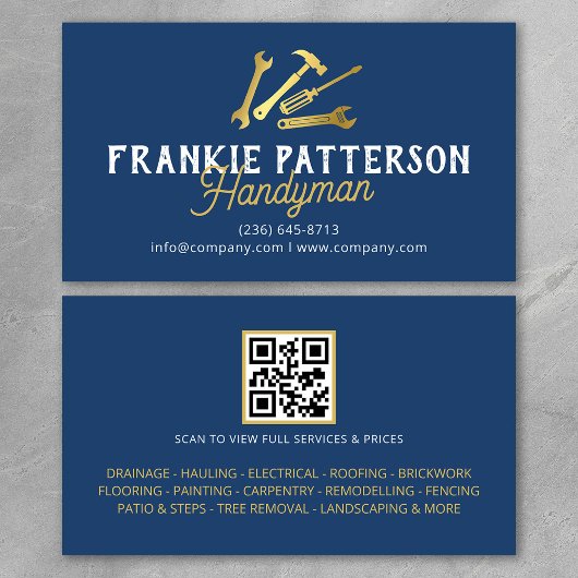 Blue Gold Handyman Repair & Maintenance QR Code Visitenkarte