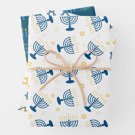 Blue & Gold Hanukkah Menorah Star von David Patter Geschenkpapier Set (Beispiel)