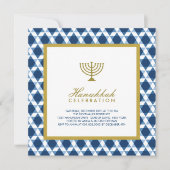 Blue Gold Hanukkah Star des Party von David Menora Einladung (Vorderseite)